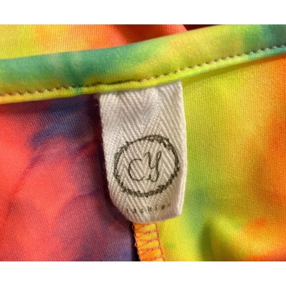 Tie-Dye Rainbow Short Sleeve Tunic Top w/Front Knot Detail Womens Size Large - Picture 6 of 6